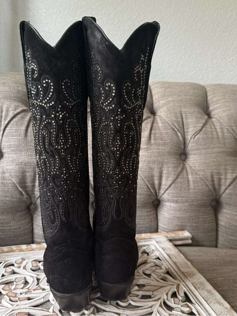Corral Black Embellished Over-the-Knee Western Black Boots Women’s 8